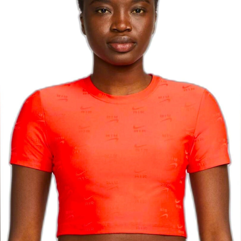 Nike Sportswear Air short sleeve crop t-shirt red orange, Women's size XL